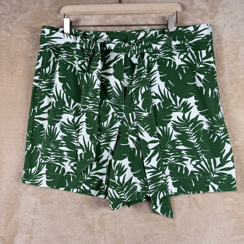 Talbots NWT Womens Size 16 Green White Tropical Palm‎ Leaf Tie Waist Shorts